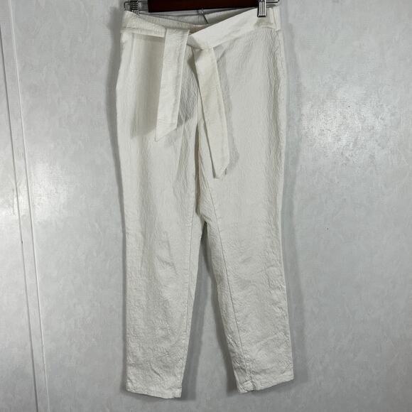 Jules & Leopold Womens Cream stretch pants with Floral Texture Belted Size S - Picture 2 of 5
